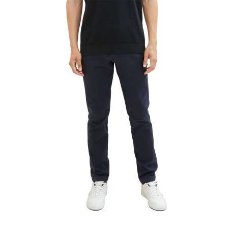 Pantalon en coton marine avec une ceinture à la taille et une coupe slim - Image 4