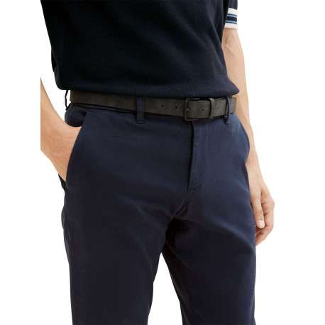 Pantalon en coton marine avec une ceinture à la taille et une coupe slim - Image 6