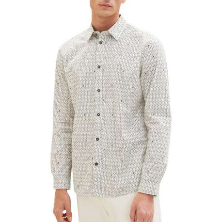 Chemise en coton blanc imprimé géométrique avec col français et coupe droite - Image 3