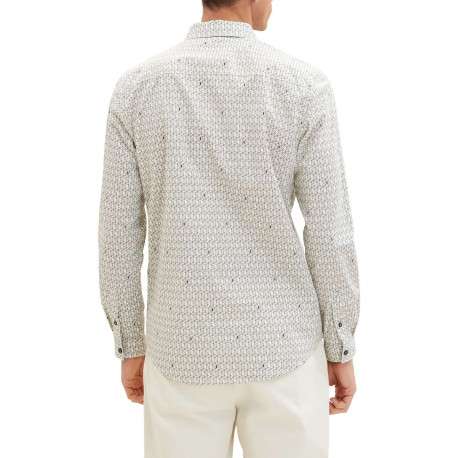 Chemise en coton blanc imprimé géométrique avec col français et coupe droite - Image 4