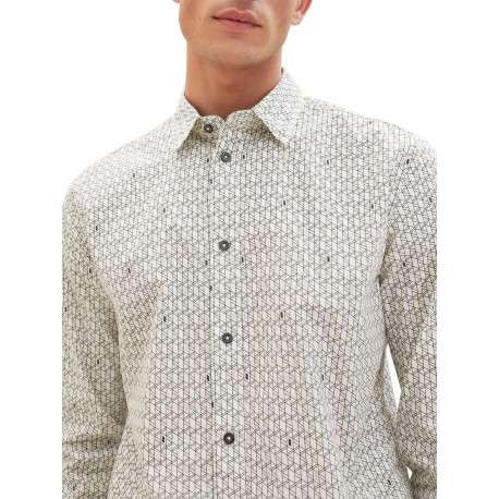 Chemise en coton blanc imprimé géométrique avec col français et coupe droite - Image 5