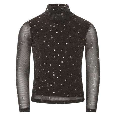 T-shirt manches longues noir imprimé avec une coupe droite et un col montant