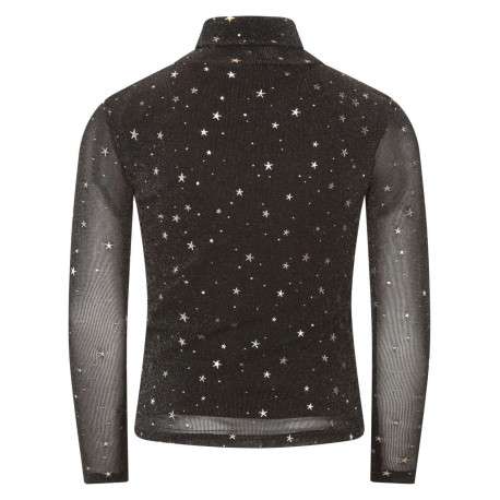 T-shirt manches longues noir imprimé avec une coupe droite et un col montant - Image 2