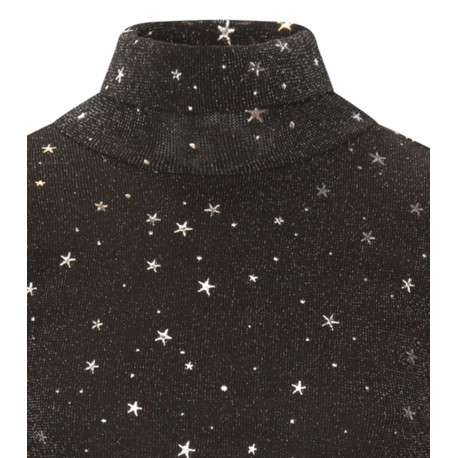 T-shirt manches longues noir imprimé avec une coupe droite et un col montant - Image 3