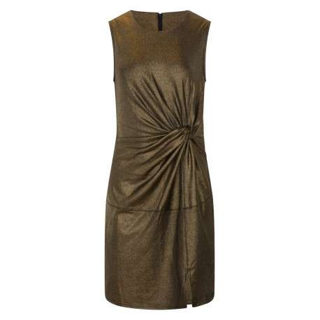 Robe courte sans manches or à lurex avec une coupe droite et un col rond
