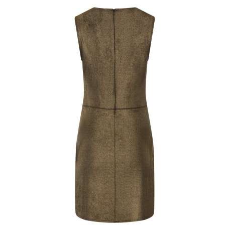 Robe courte sans manches or à lurex avec une coupe droite et un col rond - Image 2