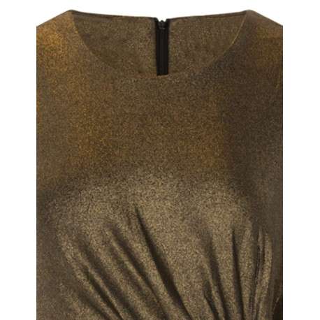 Robe courte sans manches or à lurex avec une coupe droite et un col rond - Image 3