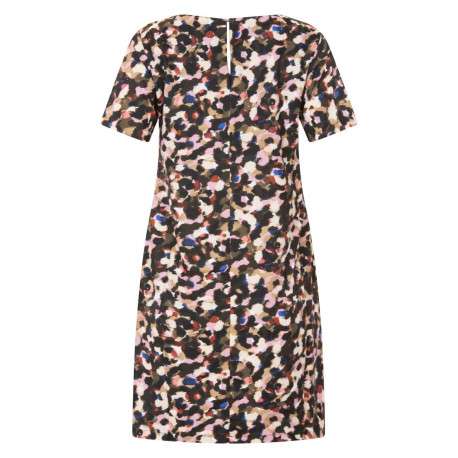 Robe courte à manches courtes multicolore imprimée avec une coupe droite et un col rond - Image 2