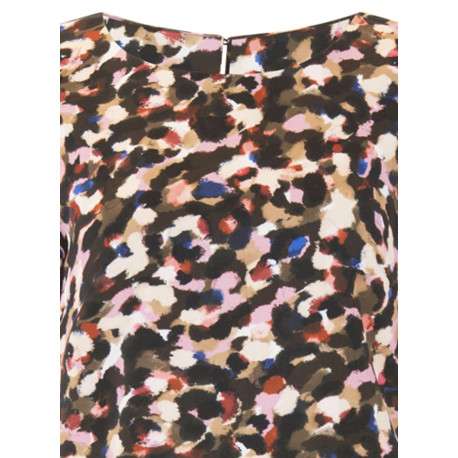 Robe courte à manches courtes multicolore imprimée avec une coupe droite et un col rond - Image 3
