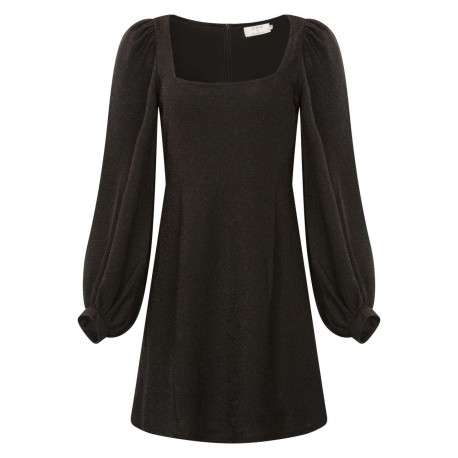 Robe courte noire à lurex avec une coupe patineuse et un col carré