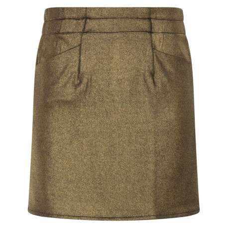 Jupe courte or à lurex avec une coupe droite et une taille élastiquée