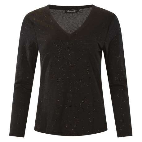 T-shirt noir à paillettes avec une coupe droite et un col V