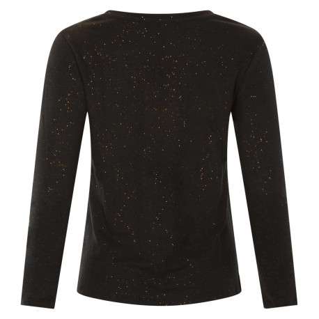 T-shirt noir à paillettes avec une coupe droite et un col V - Image 2