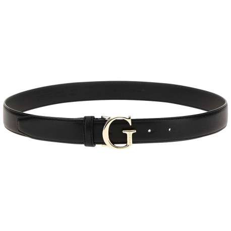 Ceinture en cuir noire unie avec boucle de ceinture dorée en forme de ""G"" - Image 2