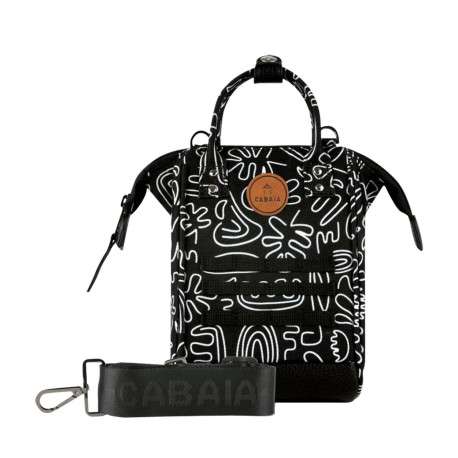Sac noir avec imprimé de fleurs abstrait et fermeture zippée