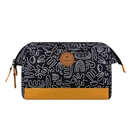 Trousse noire avec imprimé de fleurs abstrait et fermeture zippée