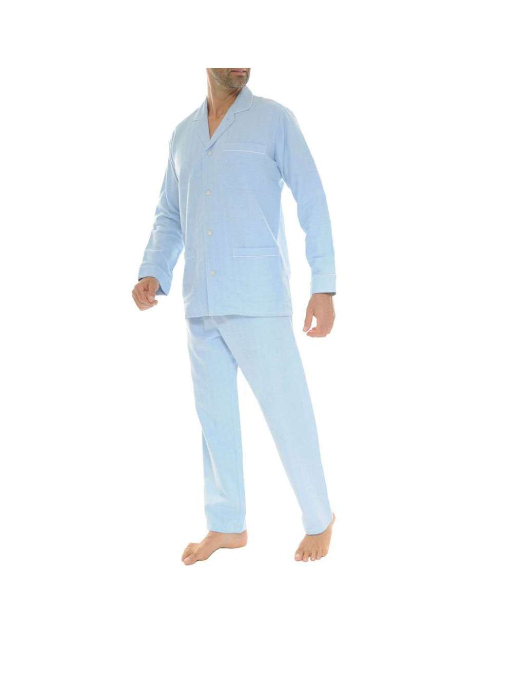 Pyjama Long Homme Jack & Jones - Coton Marine Uni, Col Rond, Coupe Fermée - Taille élastique