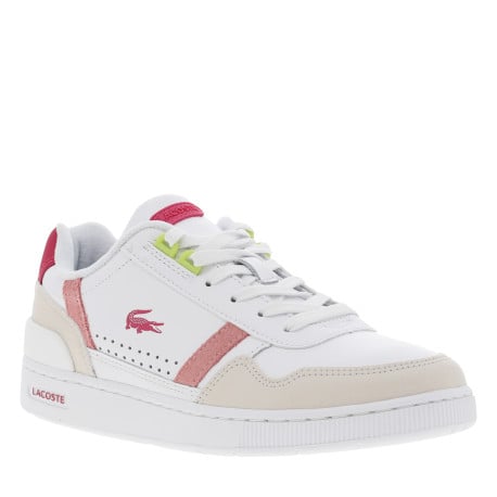 Baskets tennis en cuir blanches avec détails rose et jaune fluo collés  - Image 3