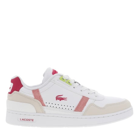 Baskets tennis en cuir blanches avec détails rose et jaune fluo collés 