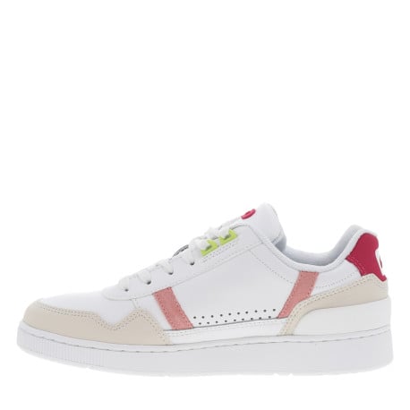 Baskets tennis en cuir blanches avec détails rose et jaune fluo collés  - Image 2