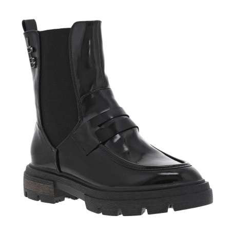 Bottines noires vernies avec bijou noir logotypé collé sur la tige - Image 3