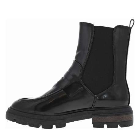 Bottines noires vernies avec bijou noir logotypé collé sur la tige
