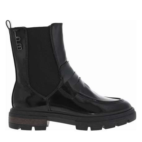 Bottines noires vernies avec bijou noir logotypé collé sur la tige - Image 2