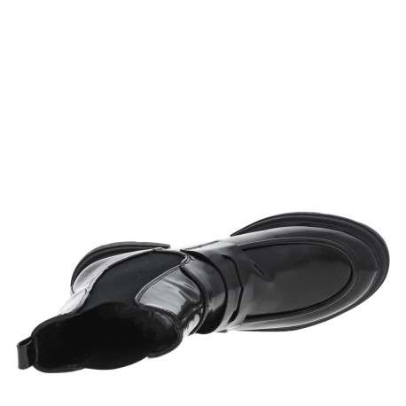 Bottines noires vernies avec bijou noir logotypé collé sur la tige - Image 4