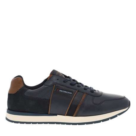Sneakers en cuir bleu marine à détails marron et à lacets plats bleu marine - Image 2