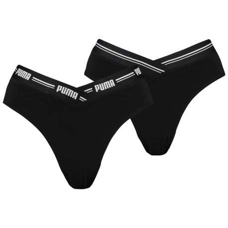Slip brésilien en coton noire unie avec une ceinture élastiquée croisée