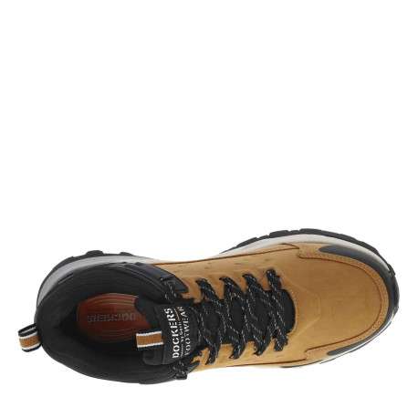 Sneakers miel et noir à cheville renforcée et à lacets plats à rayures - Image 4