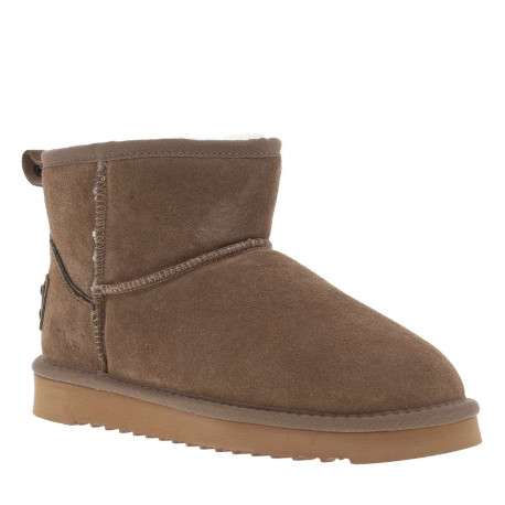 Boots en cuir de vachette beige, fourrées en laine, à semelle plate adhérente - Image 3