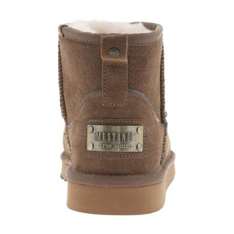 Boots en cuir de vachette beige, fourrées en laine, à semelle plate adhérente - Image 6