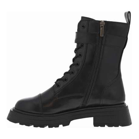 Bottines noires à semelle élargie à talon décroché moyen, lacets et zip latéral