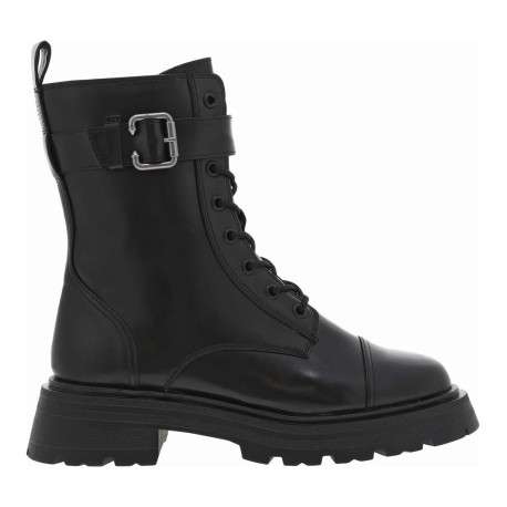 Bottines noires à semelle élargie à talon décroché moyen, lacets et zip latéral - Image 2