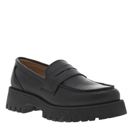 Mocassins en cuir noir à semelle plateau et coupe bateau à enfiler - Image 3