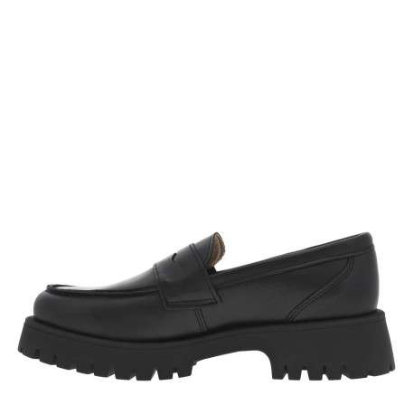 Mocassins en cuir noir à semelle plateau et coupe bateau à enfiler