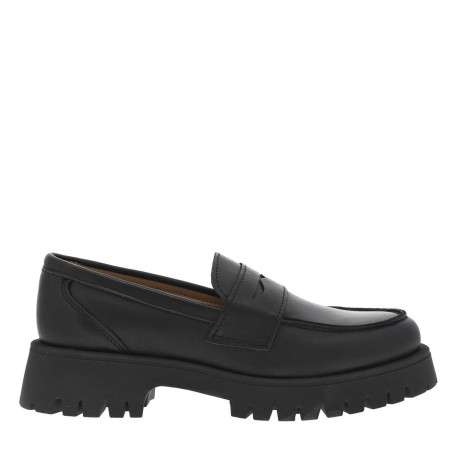 Mocassins en cuir noir à semelle plateau et coupe bateau à enfiler - Image 2