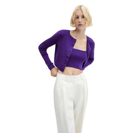 Cardigan boutonné violet avec une coupe cropped et un col rond - Image 4