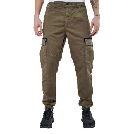 Pantalon cargo Malki en coton kaki uni à coupe slim et taille intermédiaire