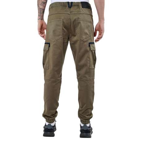 Pantalon cargo Malki en coton kaki uni à coupe slim et taille intermédiaire - Image 2