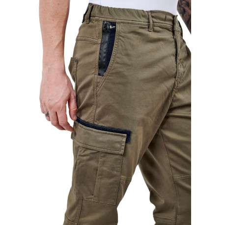 Pantalon cargo Malki en coton kaki uni à coupe slim et taille intermédiaire - Image 4