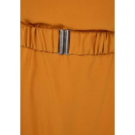 Robe courte jaune unie à coupe péplum col v à revers et à manches longues - Image 6
