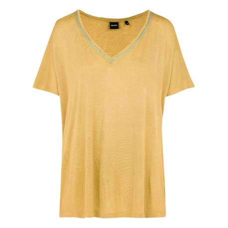 T-shirt jaune en maille dévorée à coupe ample col v et à manches courtes
