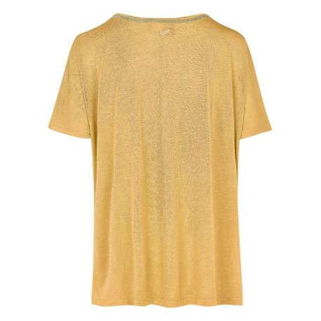 T-shirt jaune en maille dévorée à coupe ample col v et à manches courtes - Image 2