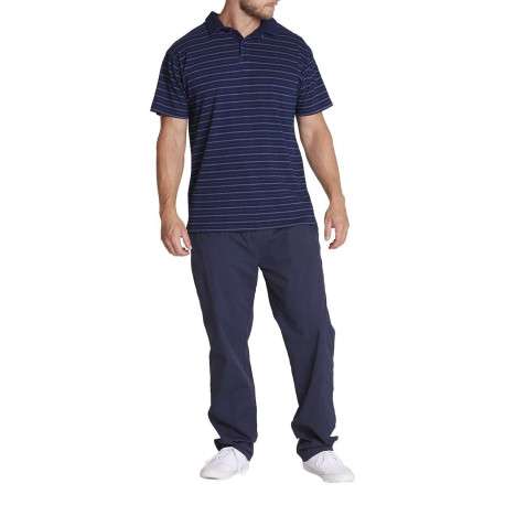 Polo en coton marine rayé col uni à 2 boutons et à manches courtes - Image 3