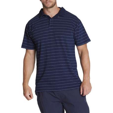 Polo en coton marine rayé col uni à 2 boutons et à manches courtes - Image 4
