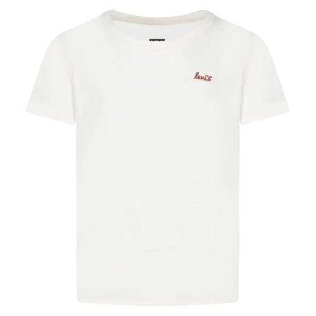 T-shirt beige avec des fentes latérales un col rond et une coupe droite
