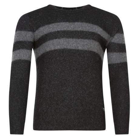 Pull en laine mélangée noir chiné avec une coupe droite et un col rond