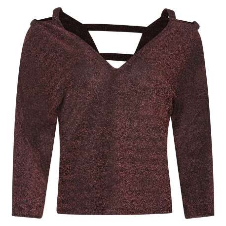 Pull rose léger avec une coupe ample un col V profond et des manche 3/4